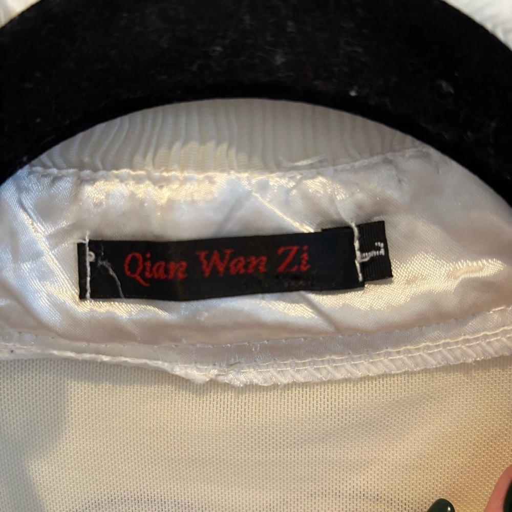 Euro Qian Wan Zi CC Angel Cream Micro Mesh Pearl Gems & Ruffle Long Sleeve L - Picture 5 of 13